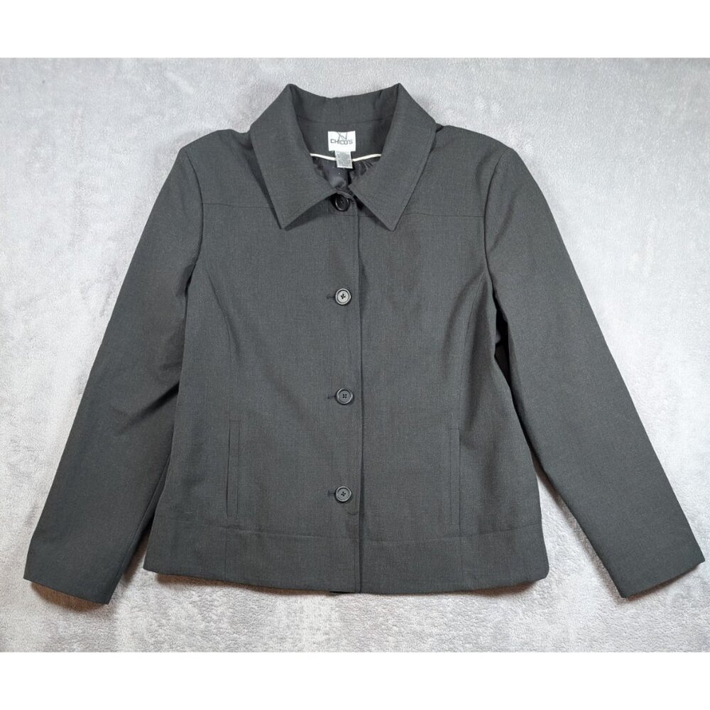 Chicos Coat Womens Size 2 Large Black Mature Business Casual Office